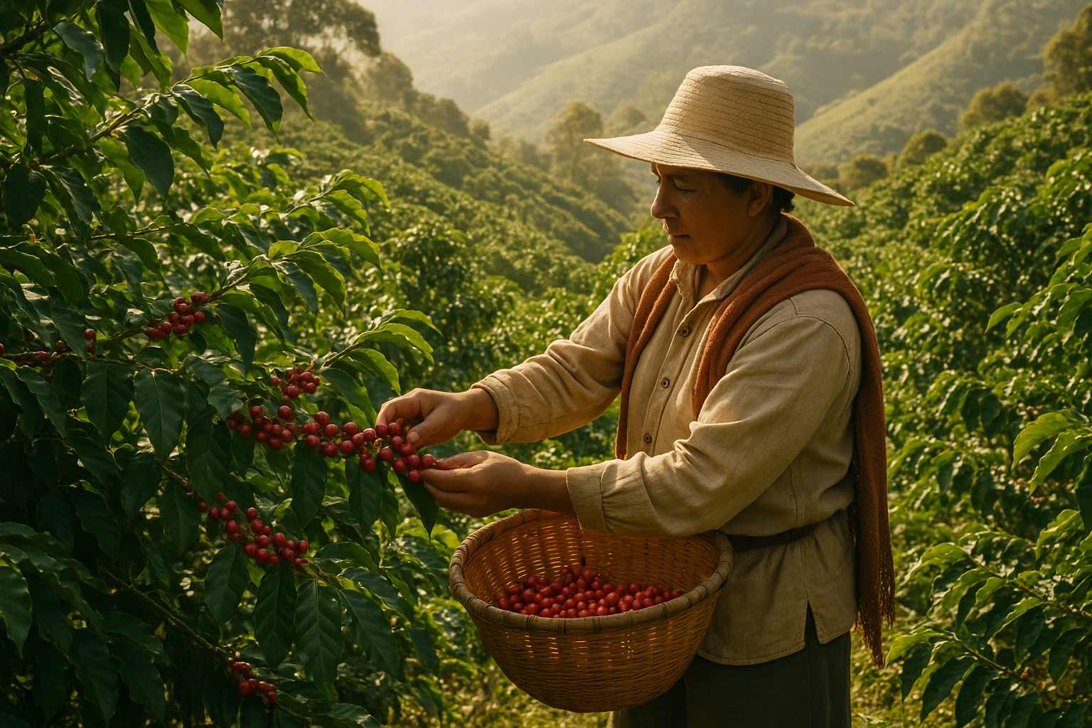 person picking coffee beans 